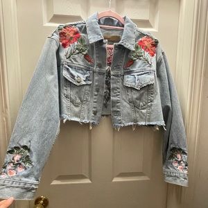 GRLFND embroider denim crop top